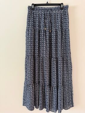 bishop + young Navy Blue Printed Tiered Maxi Skirt